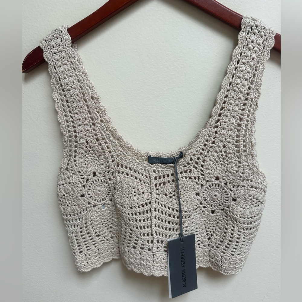 NWT Alberta Ferretti Crouchet Knit Tank Top